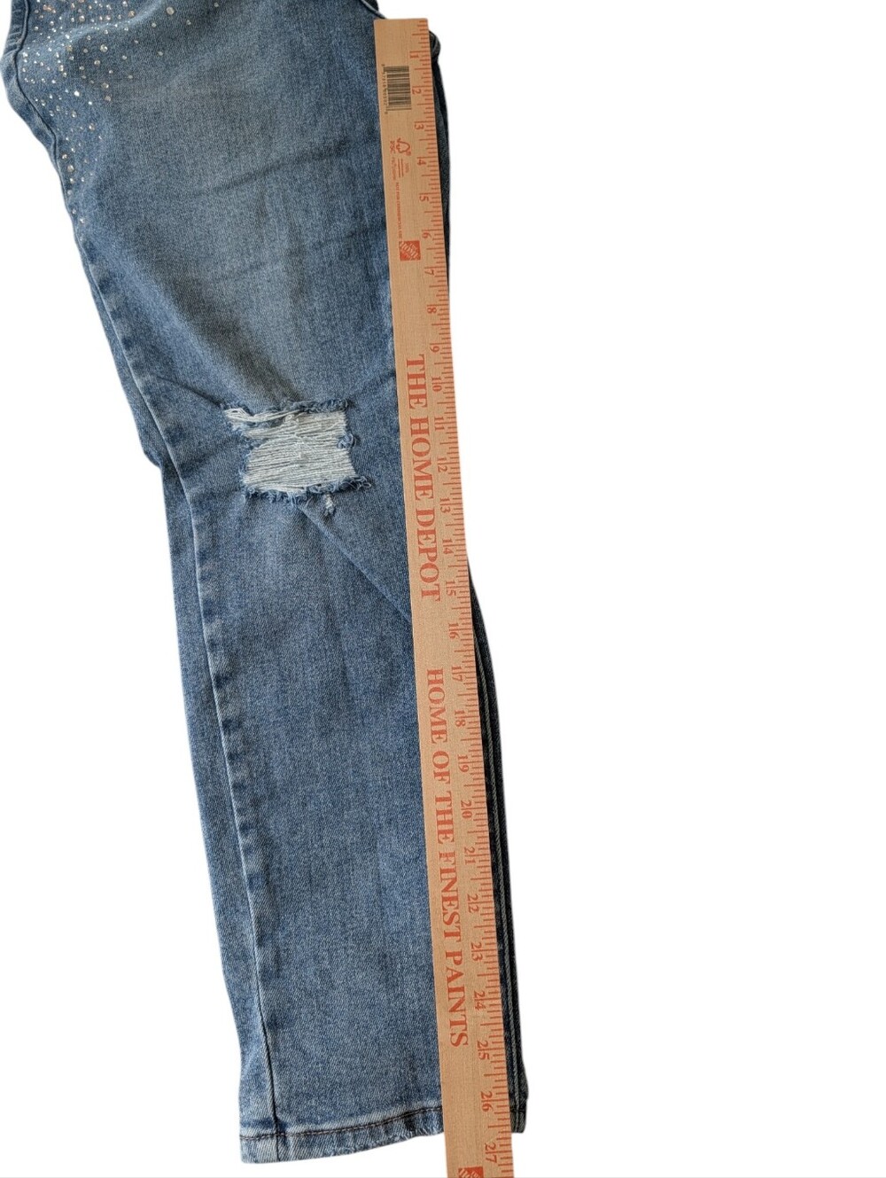 Judy Blue Rhinestone Slim Fit Distressed Jeans Size 13/31 Women's Stretch Denim - Picture 16 of 16